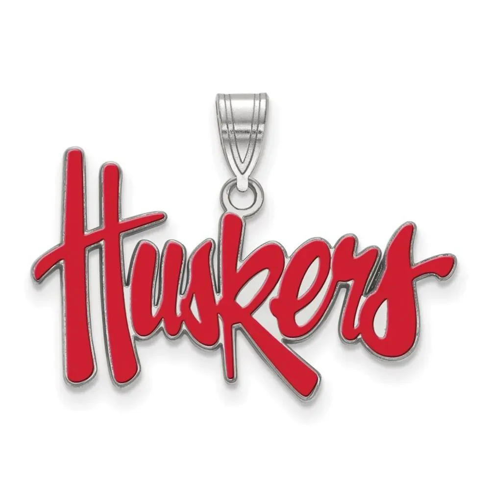 Sterling Silver Rhodium Plated Univ. of Nebraska Large Enamel Pendant